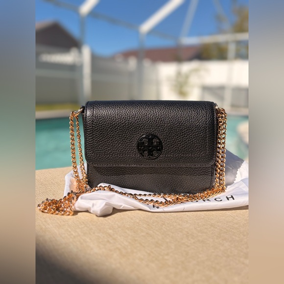NWT Tory Burch Olivia Shoulder Crossbody Leather Mini Bag Black with Gold Chain - Picture 3 of 17